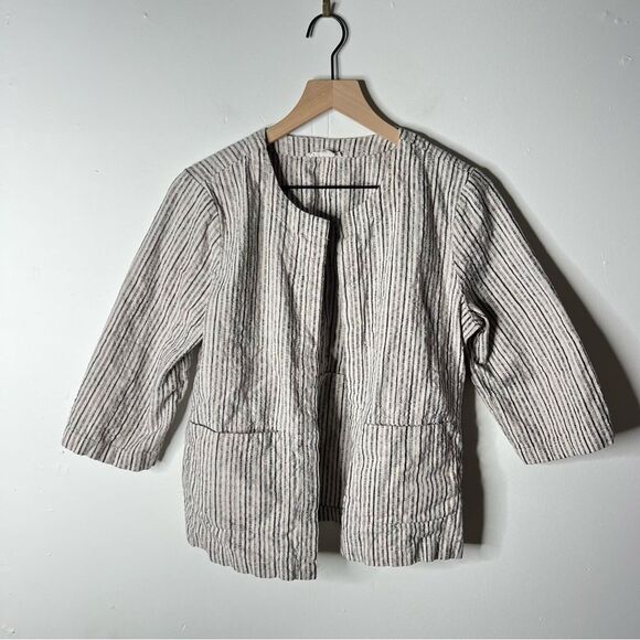 Eileen Fisher Organic cotton Stripe Open Front Preppy Minimalist Summer Vacation - Picture 2 of 11